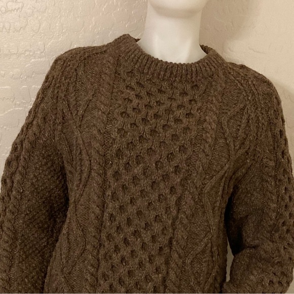 Vintage Sheila Handknits 100% Irish Wool Brown Fisherman’s Sweater Large - Picture 5 of 9